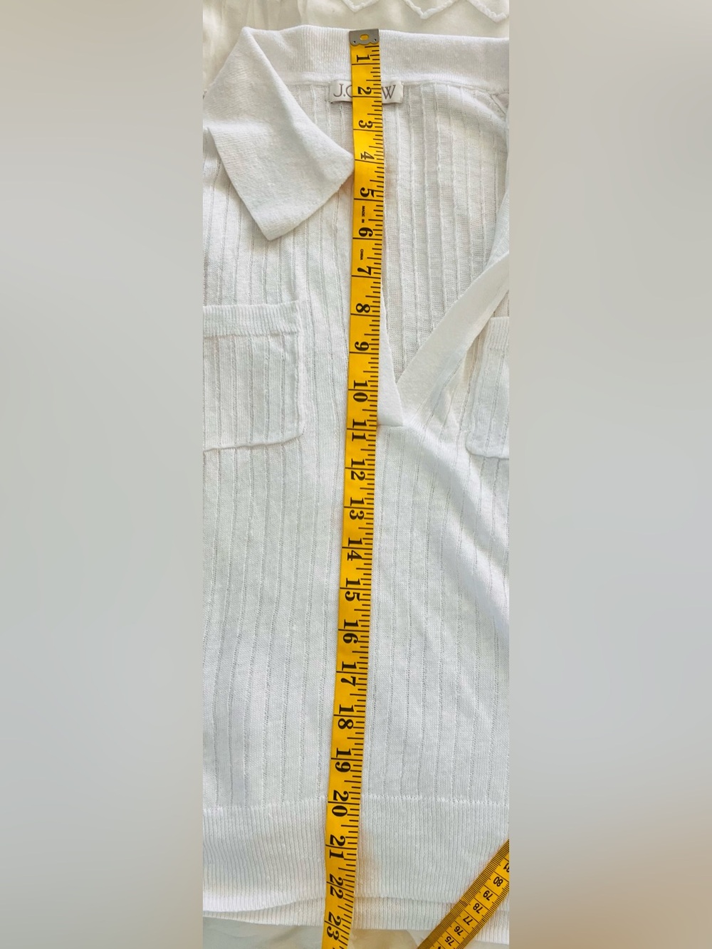 J.Crew 100% Linen Ribbed Polo Sweater White Short Sleeve Johnny Collar M - Picture 8 of 9